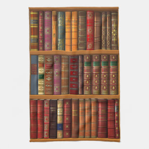 Trompe l'oeil "French library". Tea Towel