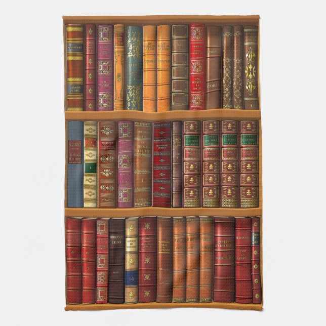 Trompe l'oeil "French library". Tea Towel (Vertical)