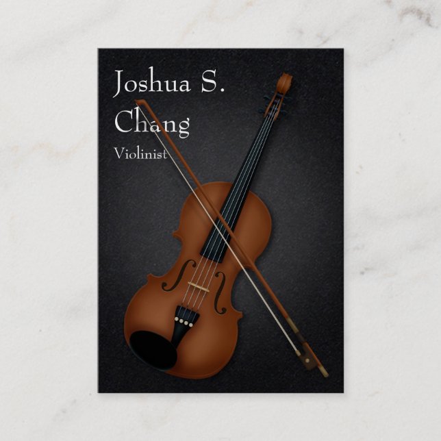 Trompe L'oeil Violin & Bow Musician's (White Text) Business Card (Front)
