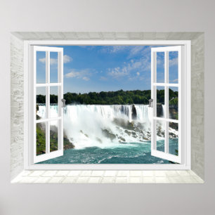 Trompe l'oeil Waterfall Fake Window View Poster