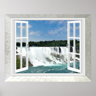 Trompe l'oeil Waterfall Fake Window View Poster