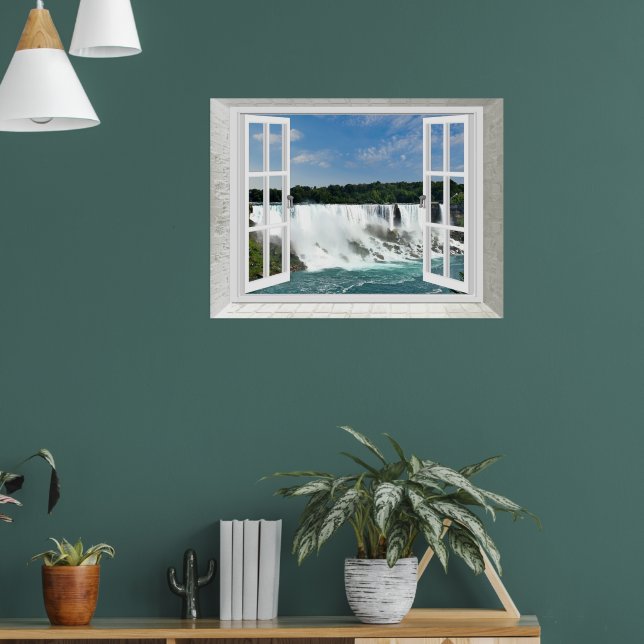 Trompe l'oeil Waterfall Fake Window View Poster (Living Room 1)