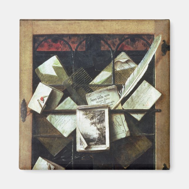 Trompe l'oeil with letters and notebooks, 1665 magnet (Front)