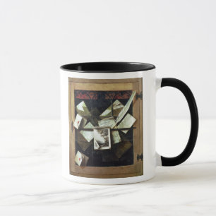 Trompe l'oeil with letters and notebooks, 1665 mug