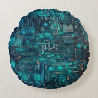 Tron Circuit Board Round Polyester Throw Pillow 16