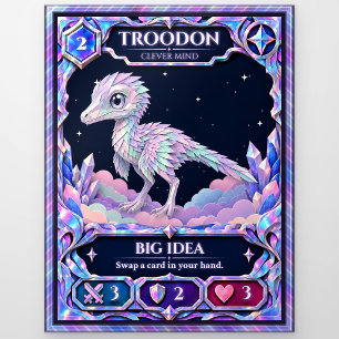 Troodon Dinosaur, Rainbow Foil Art Postcard