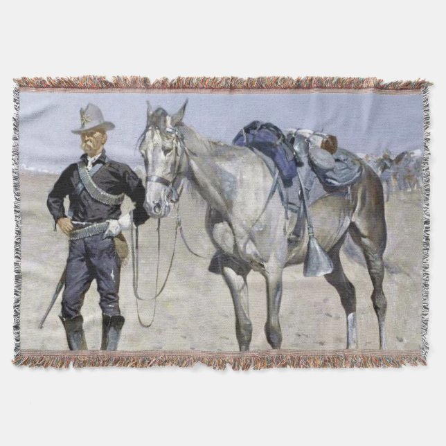 Trooper of the Plains by Frederic Remington Throw Blanket (Front)