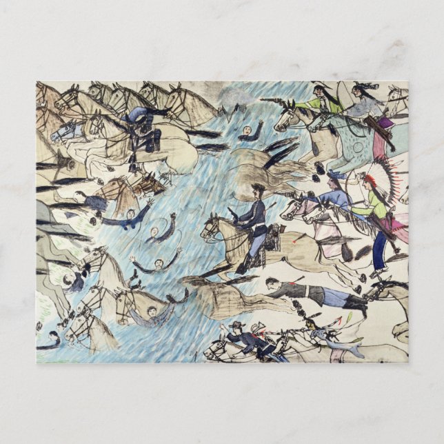 Troopers being driven across the river (ink on pap postcard (Front)