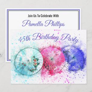 Tropcial Cocktail Umbrellas 45th Birthday Invite