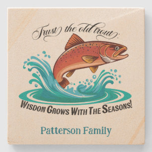 Trophy Brown Trout Leaping From Water Stone Coaster