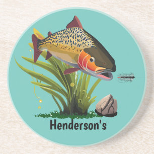 Trophy Brown Trout Wooly Worm Sandstone Coaster