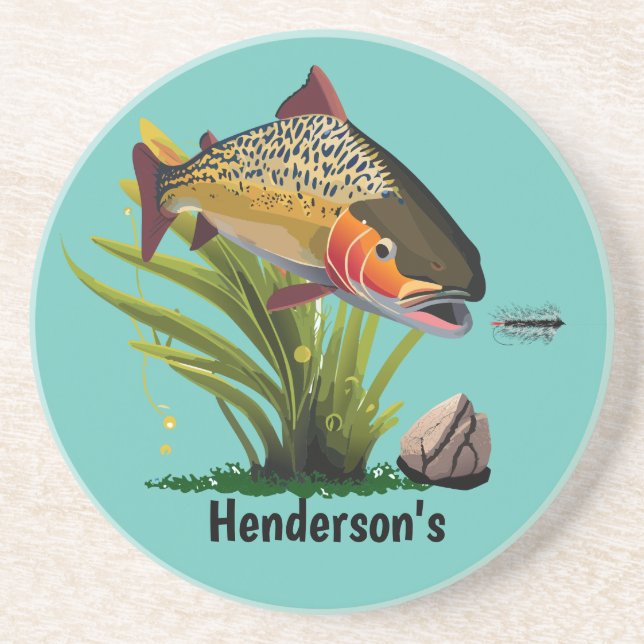 Trophy Brown Trout Wooly Worm Sandstone Coaster (Front)