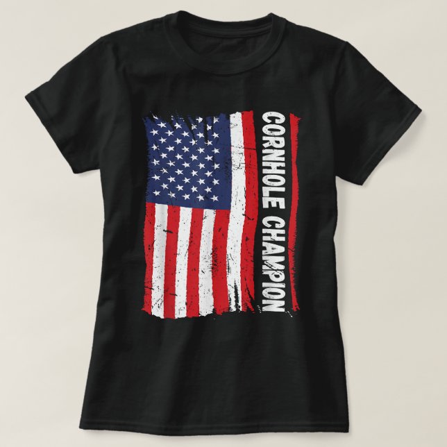 Trophy Champion Fun Bean Bag Cornhole Player Flag T-Shirt (Design Front)