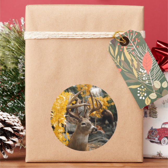 Trophy Deer Classic Round Sticker (Holiday)