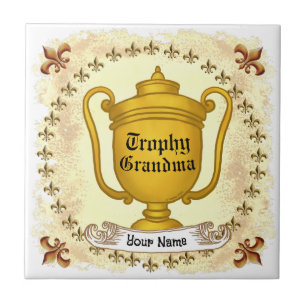 Trophy Grandma custom name Ceramic Tile