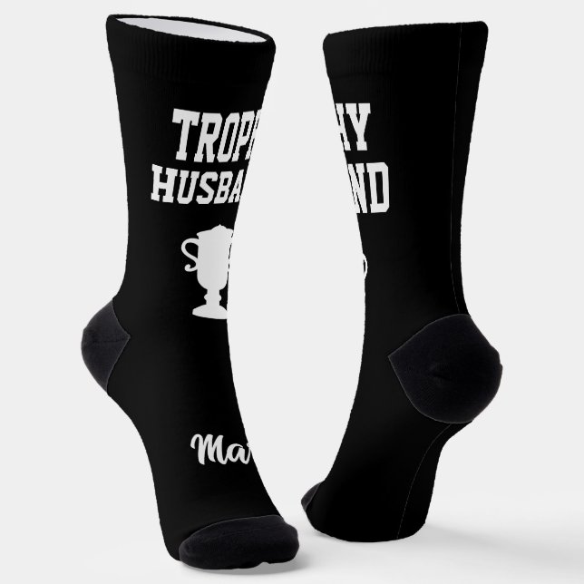 Trophy Husband gift socks with custom name (Angled)