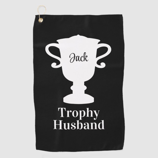 Trophy Husband golf towel with custom name (Front)