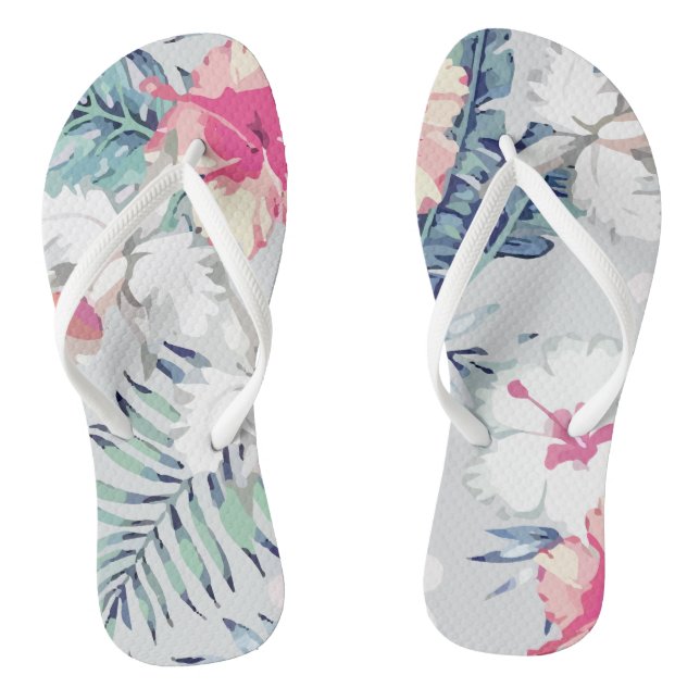 Tropic Exotic Hibiscus Flowers Orchid Thongs (Footbed)