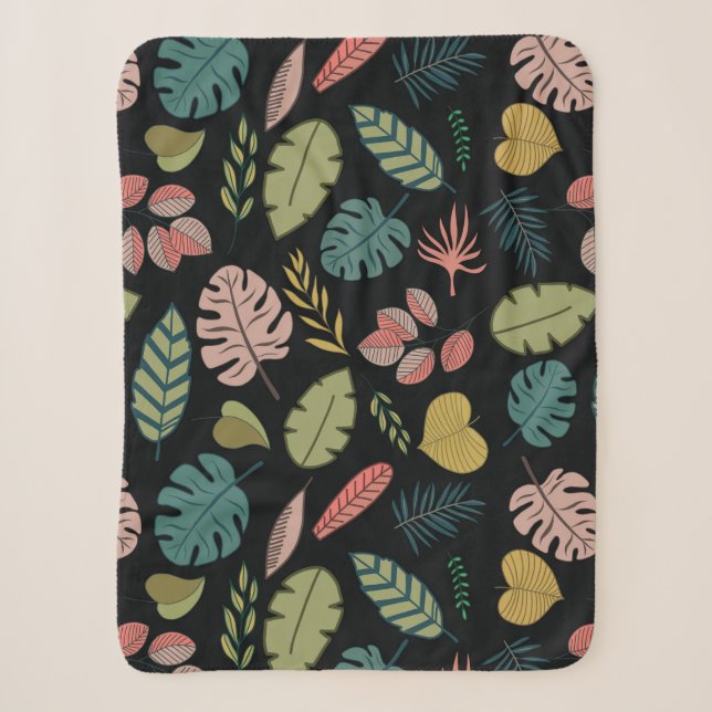 Tropic leaves seamless pattern sherpa blanket (Front)