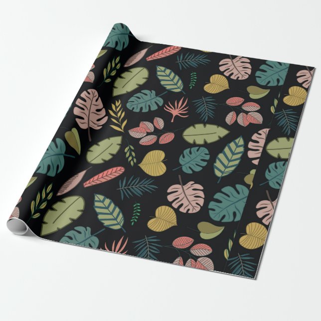 Tropic leaves seamless pattern wrapping paper (Unrolled)