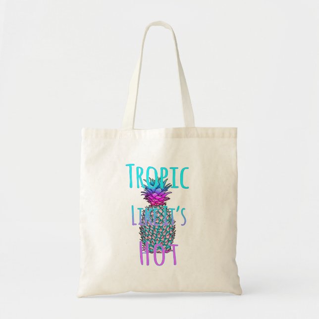 Tropic Like Its Hot Coastal Pineapple Tote Bag (Front)