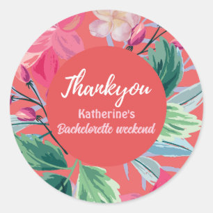 Tropic like its hot orange tropical bachelorette classic round sticker