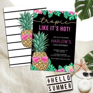 Tropic Like It's Hot Pineapple Tropical Birthday Invitation