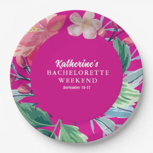 Tropic like its hot pink tropical bachelorette paper plate