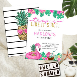 Tropic Like It's Hot Pink Tropical Birthday Invitation
