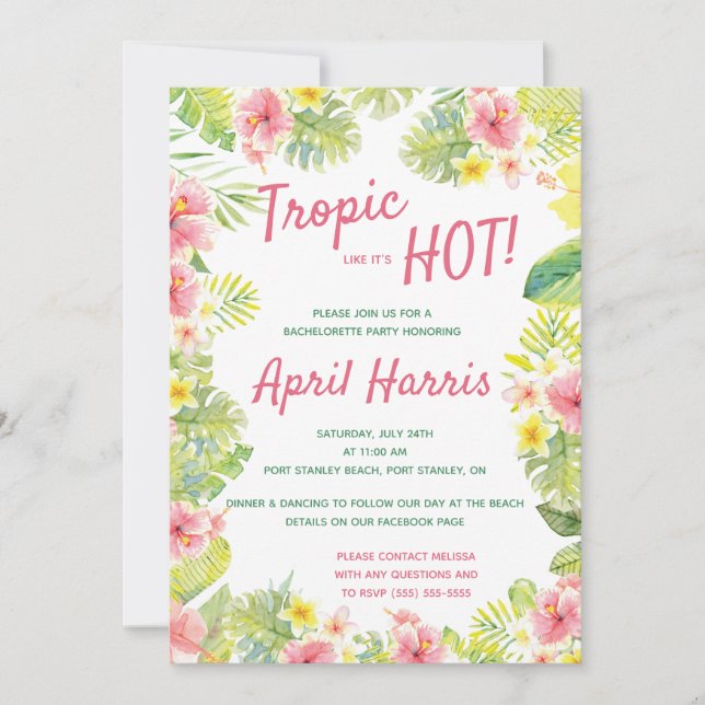 Tropic like it's Hot, tropical bachelorette party Invitation (Front)