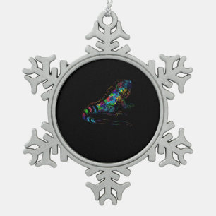 Tropic Reptile Zoo Keeper Gift Idea Iguana Premium Snowflake Pewter Christmas Ornament