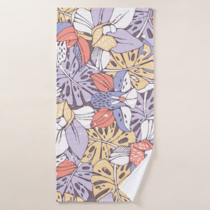 Tropic seamless pattern with orchid and monstera l bath towel