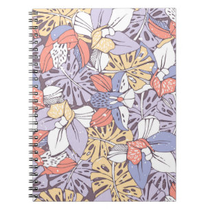 Tropic seamless pattern with orchid and monstera l notebook