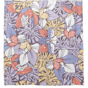Tropic seamless pattern with orchid and monstera l shower curtain