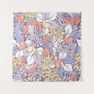 Tropic seamless pattern with orchid and monstera l tapestry