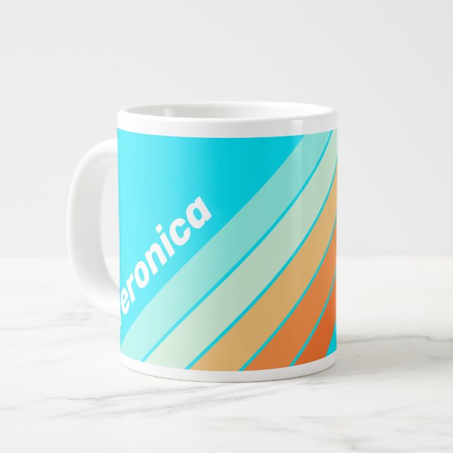 Tropic Splash Striped with Name Large Coffee Mug (Front Left)