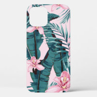 Tropic summer painting seamless pattern with palm