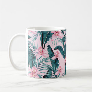 Tropic summer painting seamless pattern with palm  coffee mug