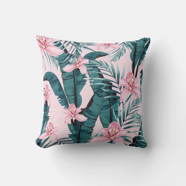 Tropic summer painting seamless pattern with palm  cushion (Front)