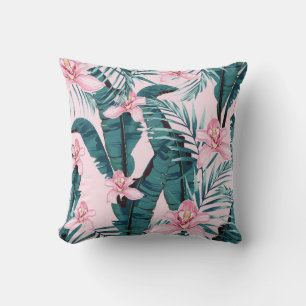 Tropic summer painting seamless pattern with palm cushion