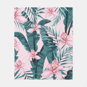 Tropic summer painting seamless pattern with palm  fleece blanket