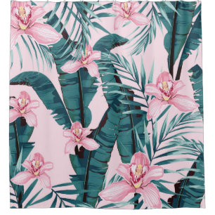 Tropic summer painting seamless pattern with palm  shower curtain