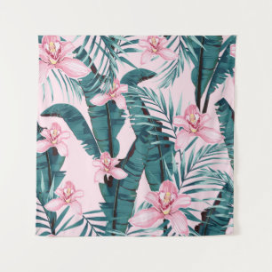 Tropic summer painting seamless pattern with palm tapestry