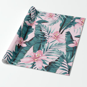 Tropic summer painting seamless pattern with palm  wrapping paper