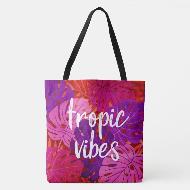 Tropic Vibes Hawaiian Monstera Leaf Tropical Warm Tote Bag (Front)