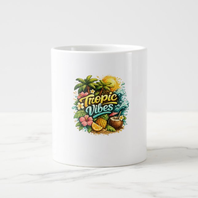 Tropic Vibes Tropical Paradise Design Large Coffee Mug (Front)