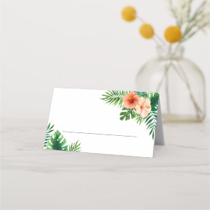 Tropica Green and White floral Wedding  Place Card