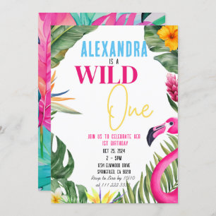 Tropical 1st Wild One Girl Floral Birthday Invitation
