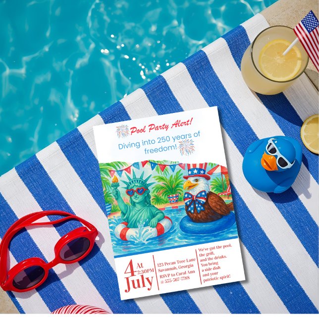 Tropical 250 years of Freedom Pool Party Invitation (Tropical Semiquincentennial Pool Party Invitation)