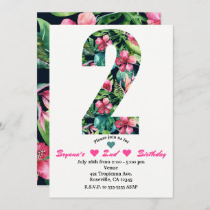 Tropical 2 TWO Second Birthday Party Invitation